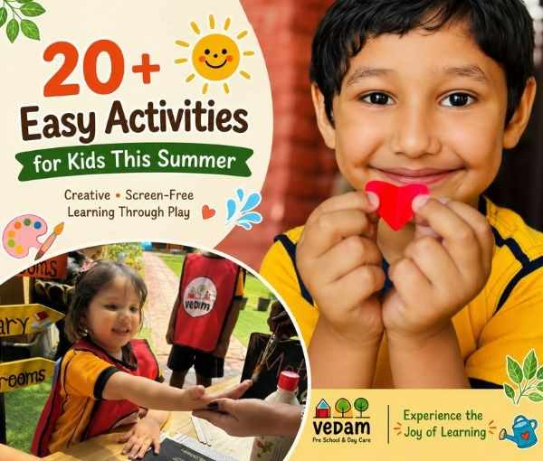 Preschool children enjoying fun summer learning activities at home during summer vacation